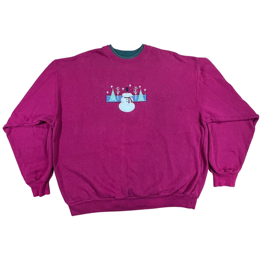 Mc Energy Sportswear Snowman Tree Embroidered Crewneck Sweatshirt‎ XL Green Trim